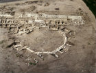 Israel, Ramat Hanadiv, aerial view of remains of octagonal temple