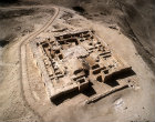 Israel, Tel Arad, in the Negev, aerial view of eighth to seventh century BC Israelite citadel and temple from the east