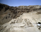 Israel, Qumran, aerial long shot of the excavations of the Essene settlement, second century BCE to first century CE,  looking west
