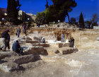 Archaeologists excavating stone quarry dating from the time of second temple, Jerusalem, Israel