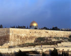 Israel, Jerusalem, early morning, Dome of the Rock and south east corner of the city wall