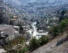 Israel, Jerusalem, Silwan, looking south down theKidron Valley, ancient wall on the left