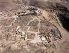 Israel, Mamshit, Nabataean city on incense route founded in first century BC, aerial looking south east.  West church of St Nilus in foreground, east Church top left