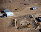 Israel aerial view of a Bedouin farmstead in the Negev Desert