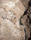 Israel, Mar Saba Monastery, Greek Orthodox monastery overlooking the Kidron Valley, founded 483 by Saint Sabas of Mutalska, Cappadocia, aerial view from the south