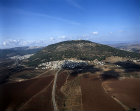 Israel, aerial view of Mount Tabor and the Jezreel valley from the south