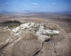 Megiddo, aerial view from south with water system in foreground and Mount Tabor top right, Israel