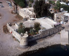 Israel, Tiberius, aerial of fortress on the shore of Galilee (once surrounded by water)