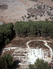 Israel, Galilee, Biria, aerial view of ruins of synagogue