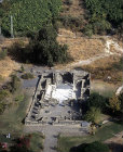 Byzantine monastery, fifth to seventh century, aerial view, Kursi, on east shore of Galilee, Israel