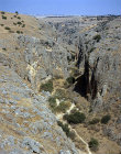 Prehistoric caves from Paleolithic period, 120,000-45,000 BC, Nahal Amud, aerial view, Galilee, Israel