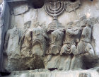 Romans carrying the menorah captured from Jerusalem, marble relief, Arch of Titus, circa 82 AD, Roman Forum, Rome, Italy