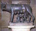 Etruscan bronze statue of the she-wolf suckling Romulus and Remus, 5th century BC, Capitoline Museum, Rome, Italy