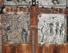 Temptation of Adam and Eve and Expulsion from Garden of Eden, twelfth century bronze door sculpture, San Zeno,  Verona, Italy