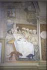 Benedictines in their refectory, wall painting 1505-09 by Sodoma, cloisters, Convent of Monte Oliveto Maggiore, Italy