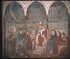 St Francis receiving his rule from Pope Honorius III, 14th century wall painting by Giotto, upper basilica, Assisi, Italy