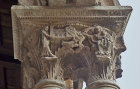 Presentation of Cathedral to Virgin Mary, carving on capital in cloisters, Monreale Cathedral, begun by Norman King William II in 1174, Monreale, Sicily, Italy
