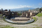 Greco-Roman theatre with Mount Etna in the distance, Taormina, Sicily, Italy