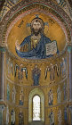 Christ Pantocrator, the Virgin Mary, chancel, CefaIu Cathedral, built by Norman King Roger II of Sicily, Cefalu, Sicily, Italy