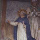 St Dominic at the foot of the cross, 15th century wall painting, Convent of San Marco, Florence, Italy 