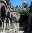Church of San Giovanni Degli Eremiti, 1132, section of cloister and bell tower of church, Sicily, Italy