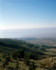 View from Mount Nebo of Jordan Valley, north end of Dead Sea, Judean Hills beyond, Jordan