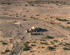 Qusayr Amra, remains of Ummayad desert residence and hunting lodge, constructed after AD 711, aerial, Jordan