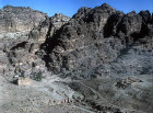 Qasr al-Bint Faraon and arched gate at foot of Al-Habees, aerial photograph, Petra, Jordan