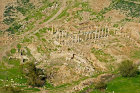 Pella, decapolis city overlooking Jordan Valley, Byzantine church in valley, aerial, Jordan