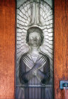Glass angel in  west door, Rene Lalique, 1934, St Matthew
