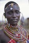 Maasai woman wearing beaded jewellery, Kenya