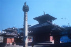 Statue of King Pratap Malla (reigned 1641-74), and sixteenth century Jagannath Temple dedicated to Krishna, damaged in 2015 earthquake, Kathmandu, Nepal