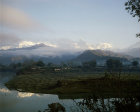 Annapurna south, Lake Phewa, Machapuchare, Annapurna 3 and 4, paddy fields, Pokhara, Nepal