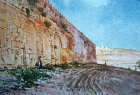 South east corner of Old City wall with Mount of Olives in background, painted by Fulleylove circa 1908, Jerusalem, at that time Palestine, now Israel