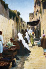 Street market, circa 1906, old postcard, Bethlehem, Palestine