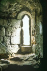 Fountains Abbey, light shaft through window, Cistercian monastery founded 1132, dissolved 1539, near Aldfield, North Yorkshire, England