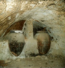 Wine storage jars in underground concrete cellar, Cuenca, Castilla-La Mancha, Spain