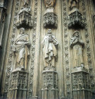 Apostles and saints beside virgin, west portal, nineteenth century, Seville Cathedral, Spain