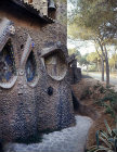 Antonio Gaudi stained glass, twentieth century, exterior, Chapel of Guell Colony, Barcelona, Spain