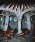 Antonio Gaudi stained glass, twentieth century, interior, Chapel of Guell Colony, Barcelona, Spain