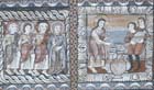 Marriage at Cana, 12th century wall painting, Church of St Martin, Zillis, Switzerland 