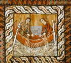 Switzerland, Zillis, St Martins Church,  Apostles Peter and Andrew fishing, 12th century painting on the ceiling of the church