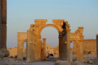 View south east along colonnaded street to monumental arch (circa AD 200), Palmyra, Syria