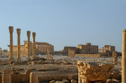 View south east along colonnaded street from beside monumental arch to Temple of Bel (first to second century AD), Palmyra, Syria