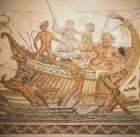Dionysus and Old Silene fight the pirates of the Thyrrenean sea, 3rd century mosaic from Thugga, now in the Bardo Museum, Tunis, Tunisia