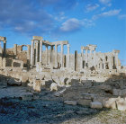 Theatre, view from behind the scena, 2th century AD, Dougga, ancient Thugga, Roman city founded 6th century BC, Tunisia