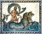 Neptune in a chariot drawn by sea-horses, third century, Roman mosaic, Sousse Museum, Sousse, Tunisia
