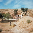 Long shot of Troglodite dwellings, Matmata, Tunisia