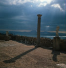 Tunisia Carthage, columns and statue against the sun