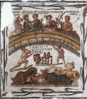 Five sleeping bulls, five named men, servants and wine, with inscription "silentiu dormiant tauri", Bardo Museum, Tunis, Tunisia
